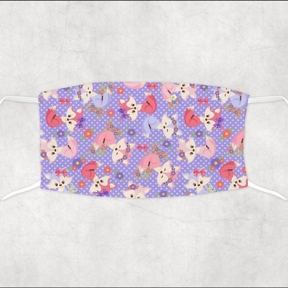 GirlsPink and Purple Fox Design Girl Kids Face Mask - Picture 1 of 1